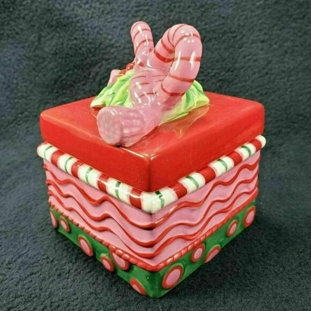 Fitz and Floyd Candy Jar Trinket Box Holiday Sweet Holiday Christmas Lidded READ